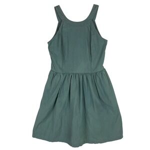 PINK MARTINI Green Cotton Fit Flare Dress Size L Pockets Sleeveless